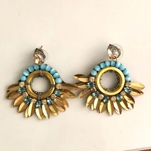 Teal, blue, gold earrings
